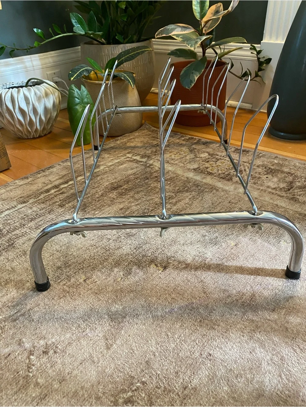 MCM Atomic Era Chrome Shoe Rack Vintage Silver Metal 6 Pair Shoe Holder